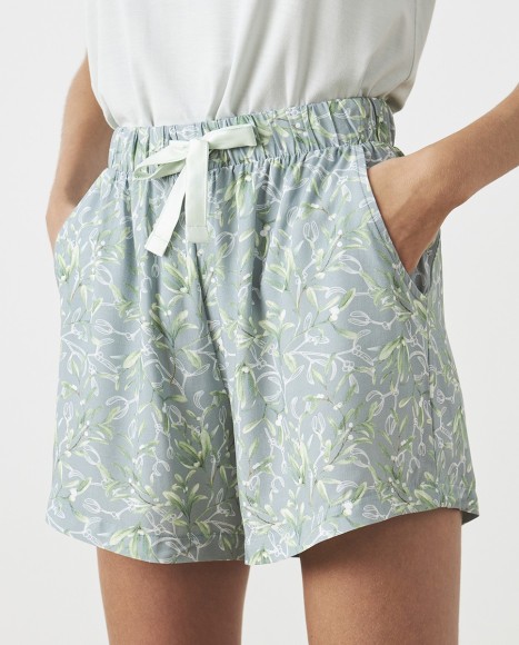 Pijama mujer manga corta combinado liso flores Green