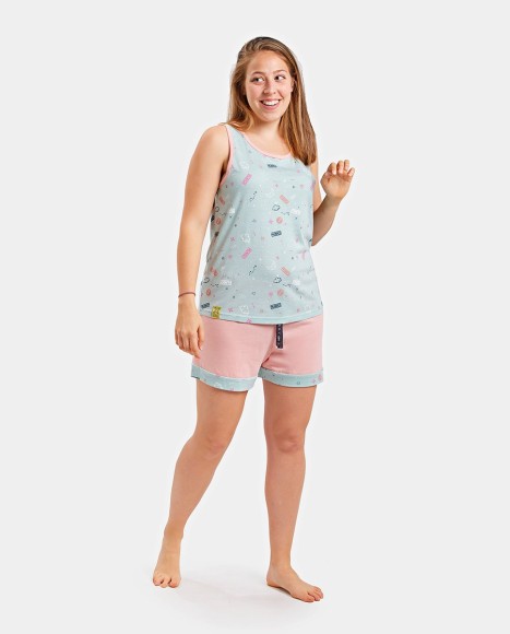 Pijama mujer tirantes con estampado estelar en tonos pastel Casual