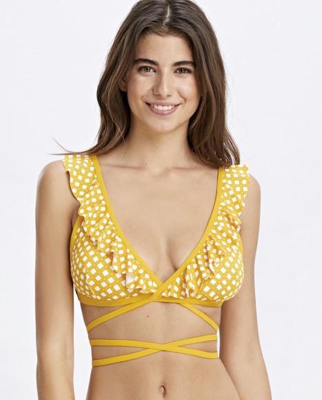 Top bikini con copa triángulo amarillo
