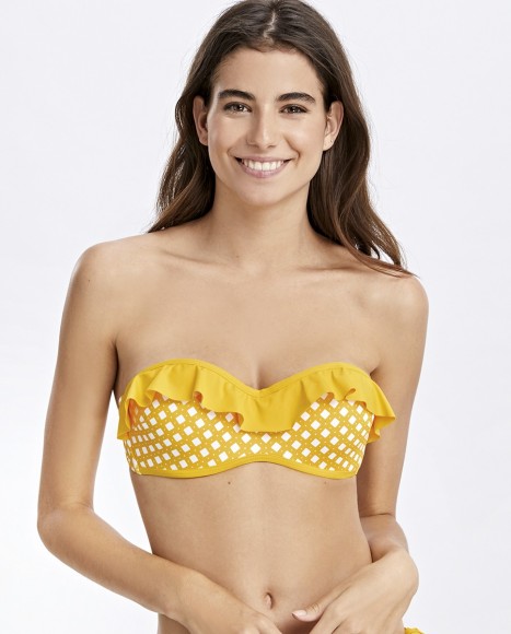 Top bikini copa bandeau con aro amarillo