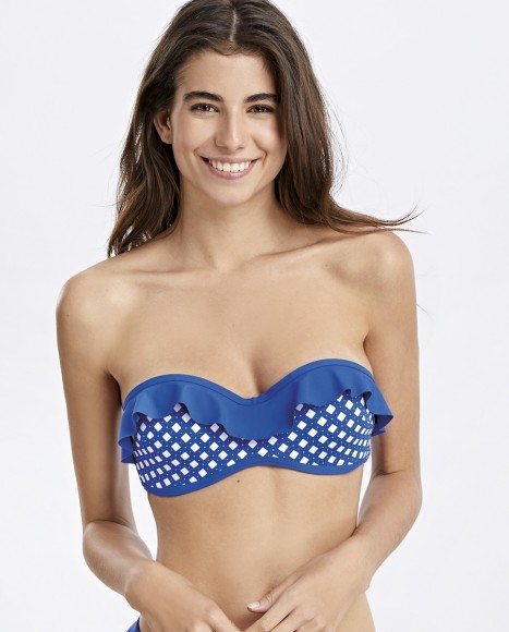 Top bikini copa bandeau con aro azul