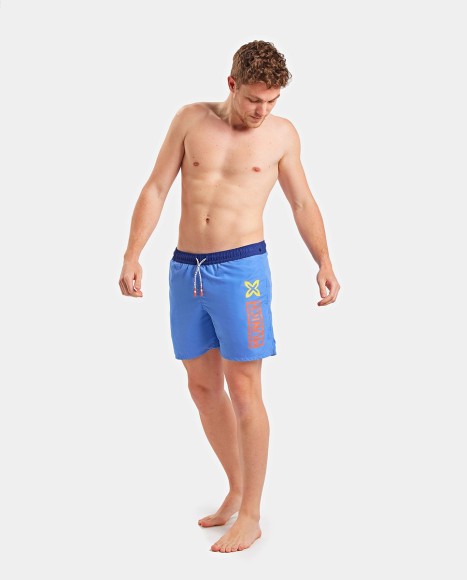 Bañador hombre largo con logotipo estampado Retro azul