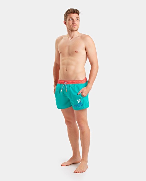 Bañador hombre corto con logotipo estampado Casual turquesa