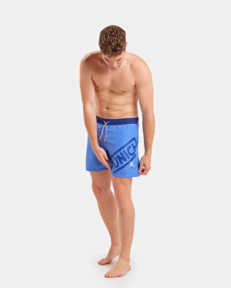 Bañador hombre largo con logotipo maxi grande estampado Fun azul