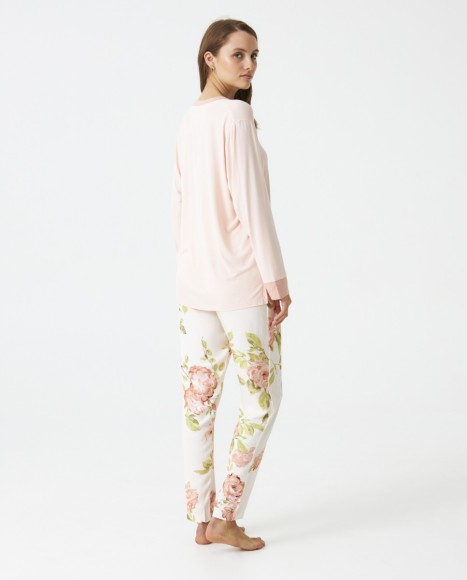 Pijama señora viscosa tela estampada combinado Pink Pijama señora viscosa tela estampada combinado Pink