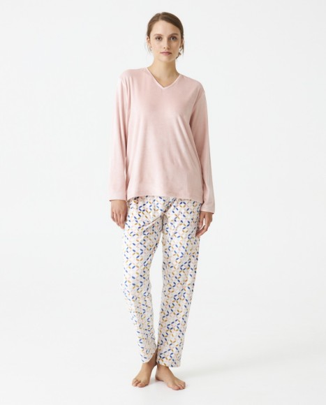 Pijama señora terciopelo estampado combinado Pink