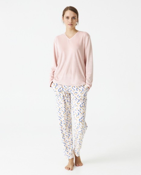 Pijama señora terciopelo estampado combinado Pink