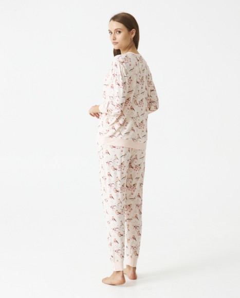 Pijama señora modal estampado pájaros Pink