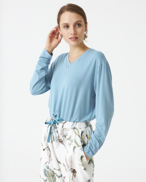Pijama señora viscosa estampada combinado Turquoise