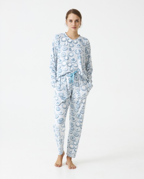 Pijama señora terciopelo estampado circular Turquoise