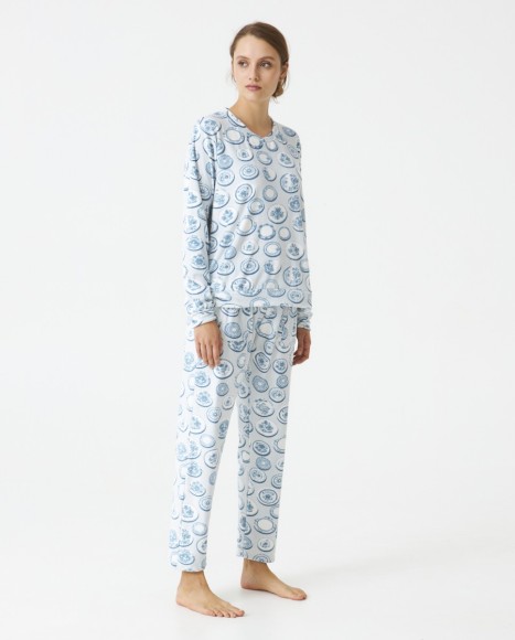 Pijama señora terciopelo estampado circular Turquoise Pijama señora terciopelo estampado circular Turquoise