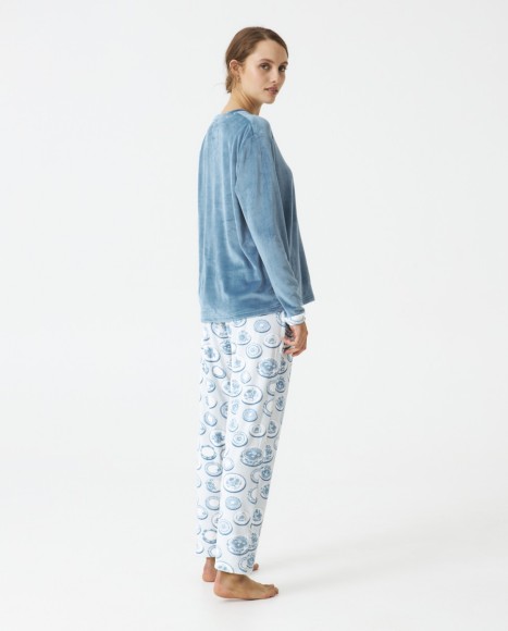Pijama señora terciopelo estampado combinado Turquoise