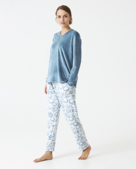 Pijama señora terciopelo estampado combinado Turquoise
