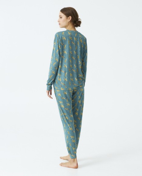 Pijama señora modal estampado cheetah Turquoise