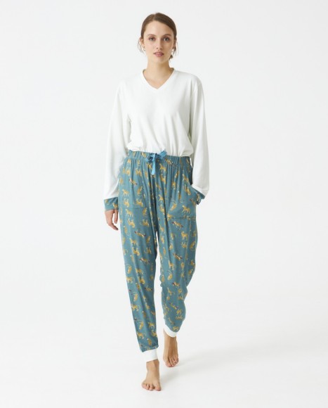 Pijama señora modal estampado combinado Turquoise