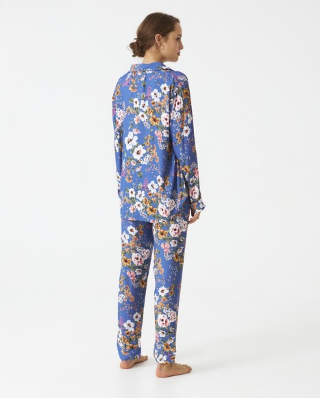 Pijama señora viscosa tela estampado flores Blue
