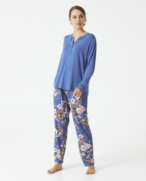 Pijama señora viscosa estampada combinado Blue