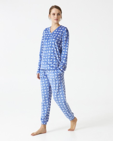 Pijama señora terciopelo estampado perros Blue