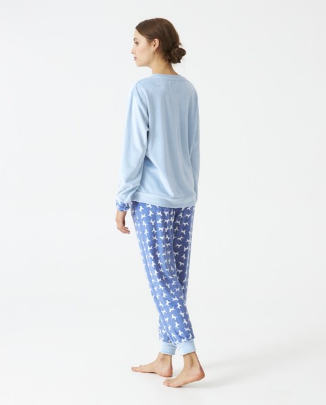 Pijama señora terciopelo estampado combinado Blue