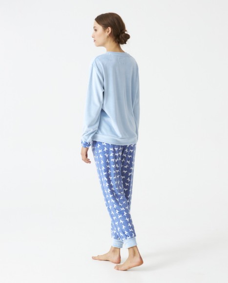 Pijama señora terciopelo estampado combinado Blue Pijama señora terciopelo estampado combinado Blue