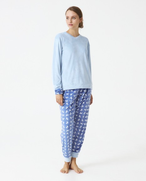 Pijama señora terciopelo estampado combinado Blue Pijama señora terciopelo estampado combinado Blue