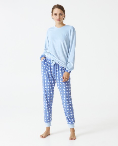 Pijama señora terciopelo estampado combinado Blue Pijama señora terciopelo estampado combinado Blue