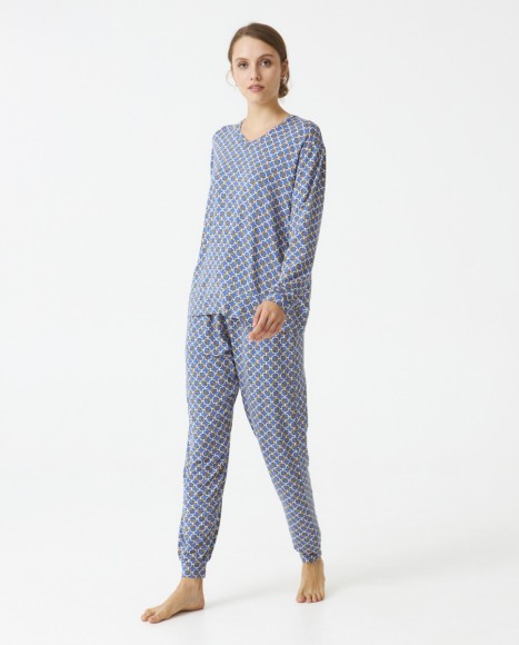 Pijama señora modal estampado geométrico Blue