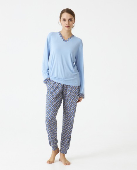 Pijama señora modal estampado combinado Blue