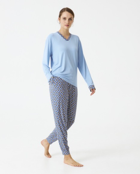 Pijama señora modal estampado combinado Blue