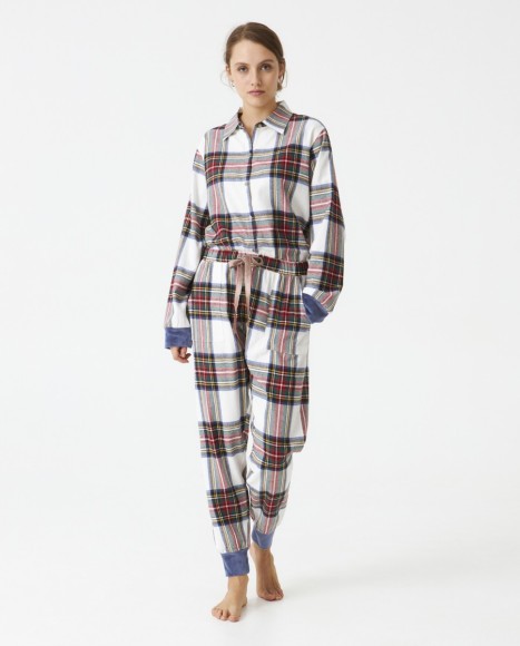 Pijama señora algodón cuadro escocés Turquoise