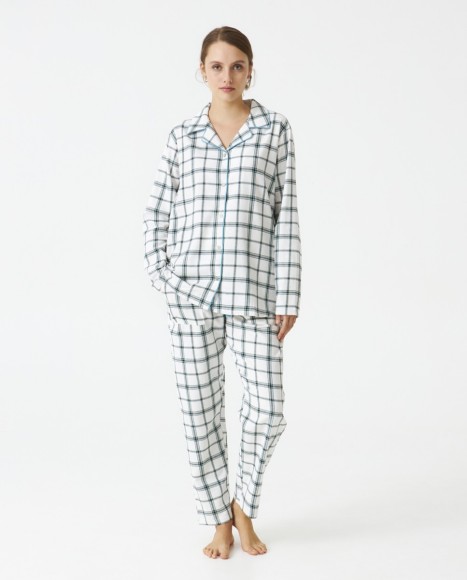 Pijama señora algodón cuadros Turquoise