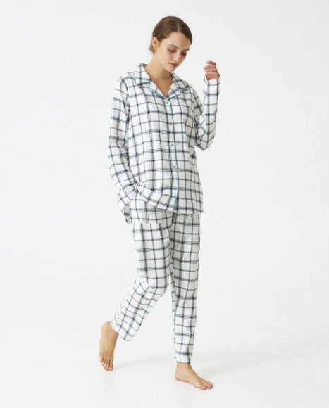 Pijama señora algodón cuadros Turquoise