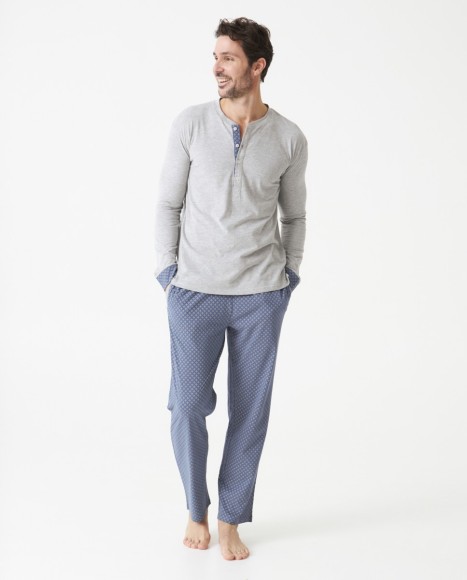 Pijama hombre punto algodón pantalón estampado geométrico