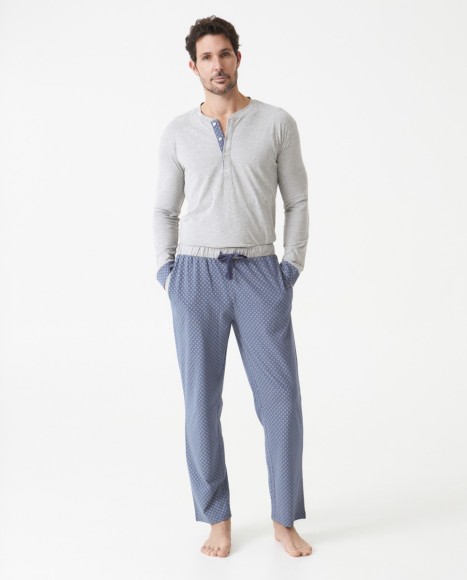 Pijama hombre punto algodón pantalón estampado geométrico
