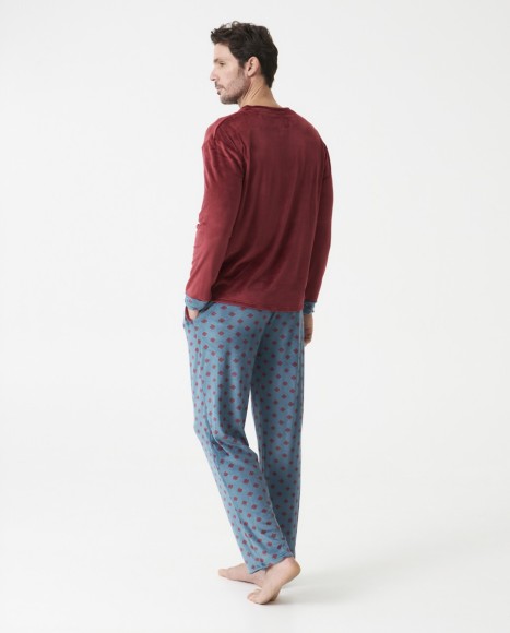 Pijama hombre terciopelo estampado pantalón camisero