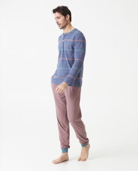 Pijama hombre punto algodón top listado horizontal