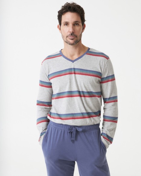 Pijama hombre punto algodón estampado rayas
