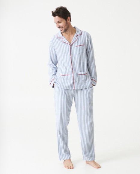 Pijama hombre listado popeline con vivo a contraste