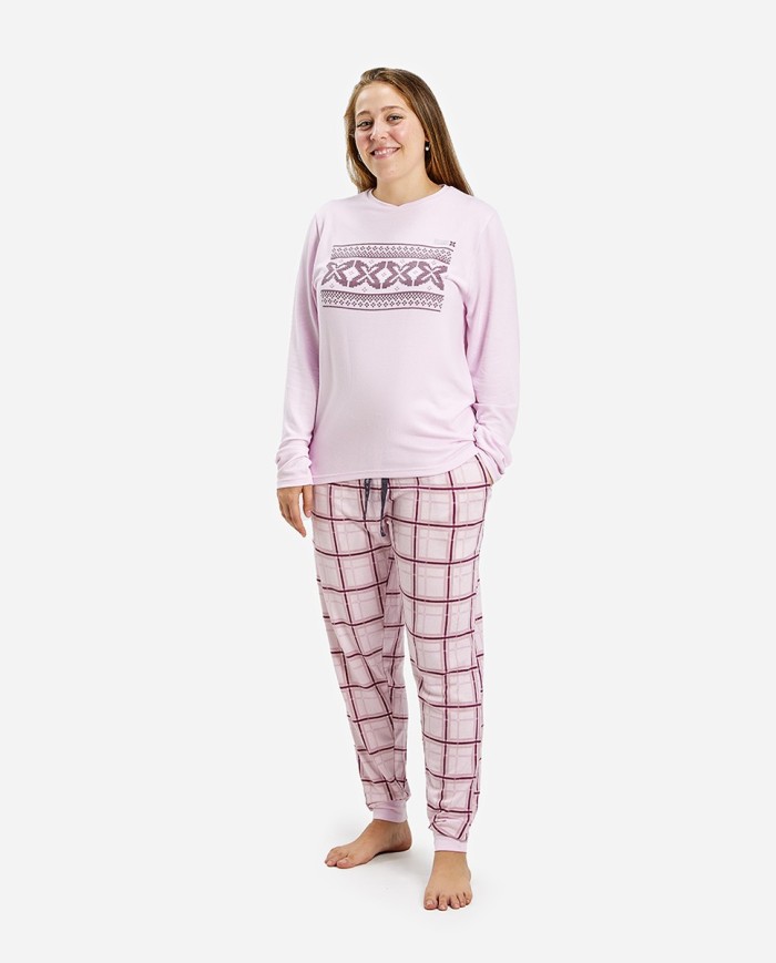 Pijama mujer color rosa palo y pantalón estampado a cuadros Retro ...