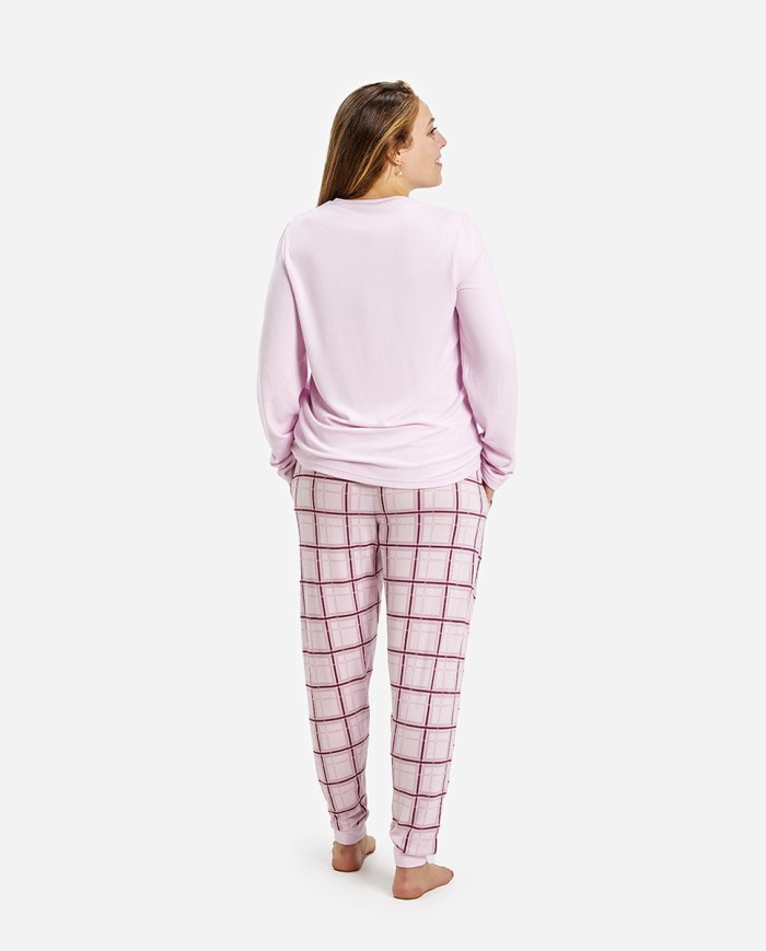 Pijama mujer color rosa palo y pantalón estampado a cuadros Retro ...