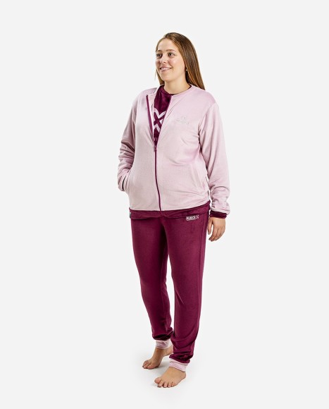 Chaqueta de pijama mujer de terciopelo color rosa palo Retro