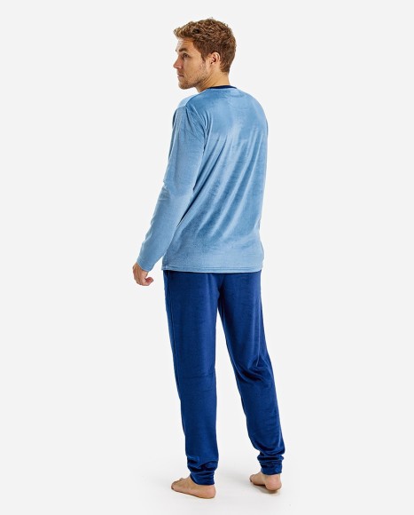 Pijama hombre de terciopelo en tonos azules Retro