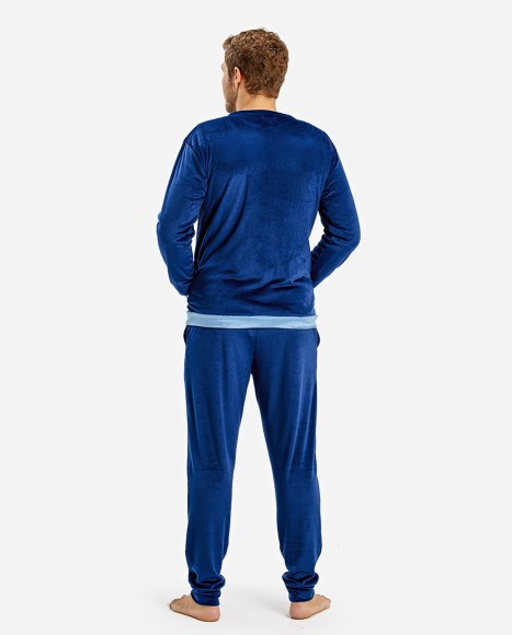 Chaqueta de pijama hombre de terciopelo color azul marino Retro
