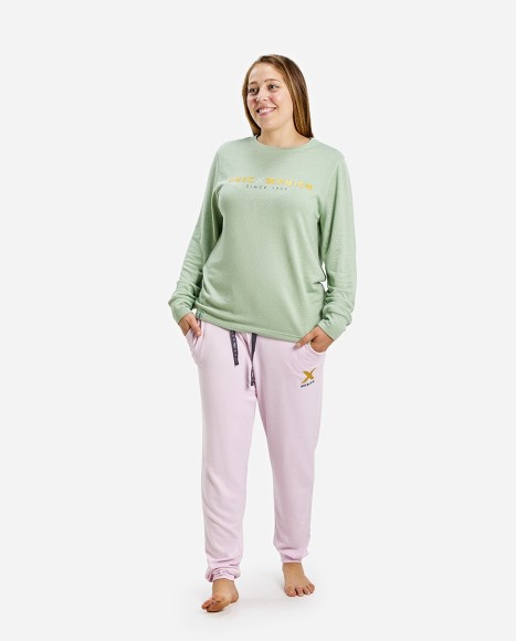 Pijama mujer color verde pastel y rosa palo Glam