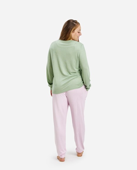 Pijama mujer color verde pastel y rosa palo Glam