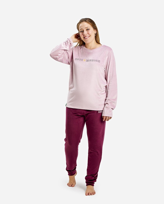 Pijama mujer de terciopelo color rosa palo y burdeos Glam | Bikini & Bikini