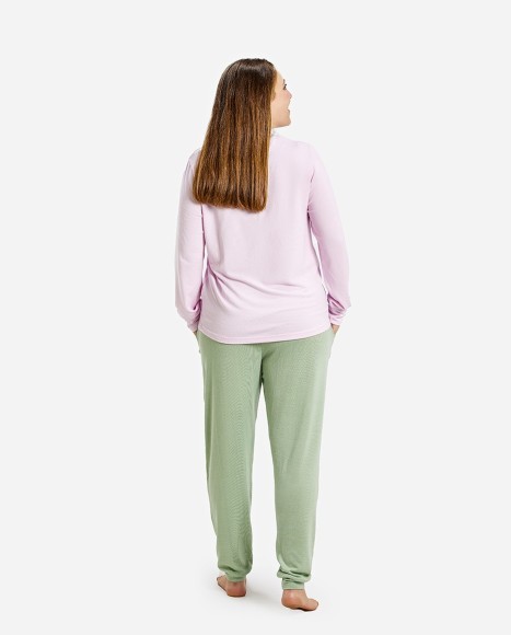 Pijama mujer color rosa palo y verde pastel Fun