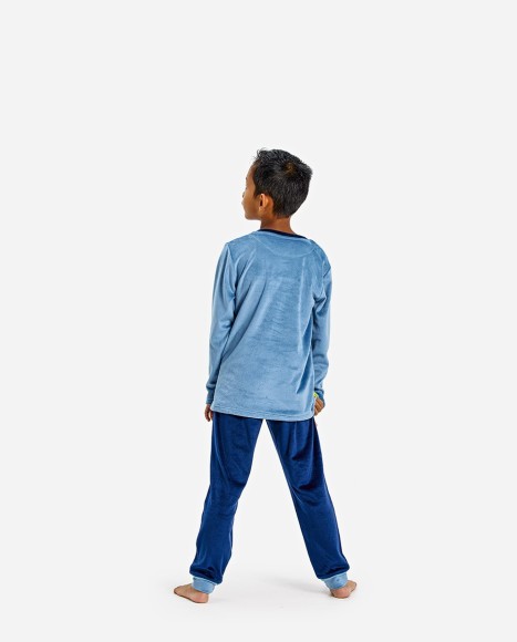 Pijama de niño de terciopelo en tonos azules Retro