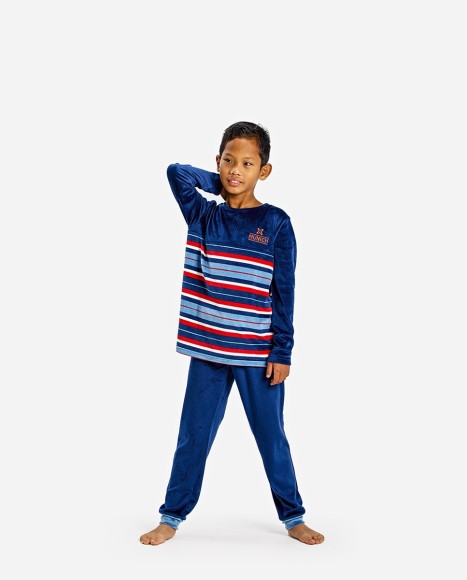 Pijama de niño de terciopelo combinado color azul marino y