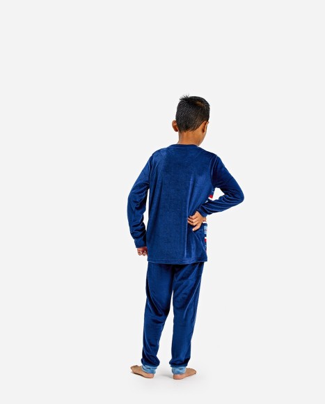 Pijama de niño de terciopelo combinado color azul marino y